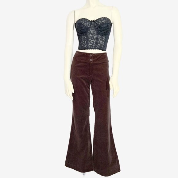 Jacob Pants - Vintage Y2K Brown Velvet Corduroy Flares / Made in China / size Medium